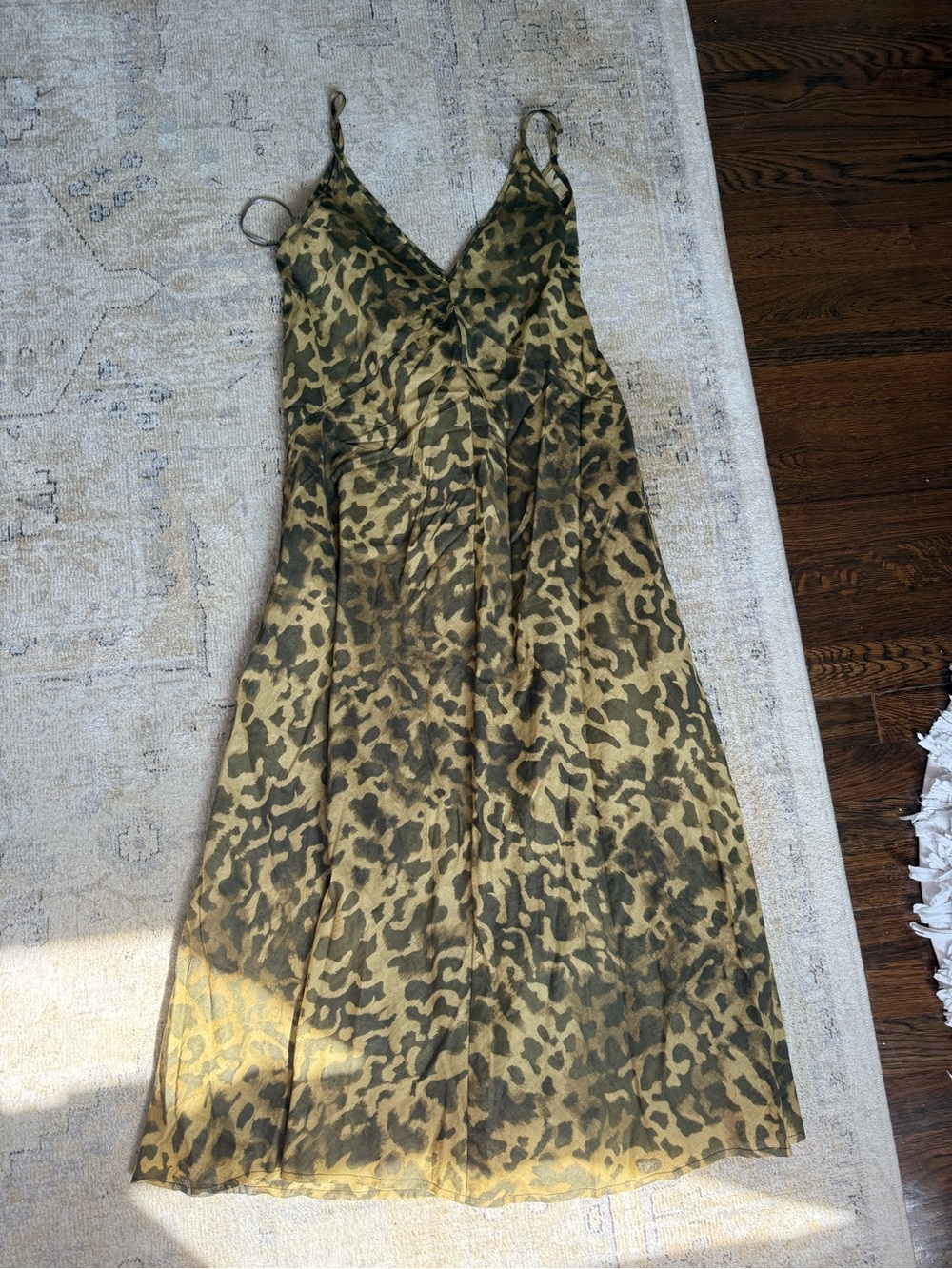 NWOT Zara Olive and Dark Green Leopard-Print Maxi Slip Dress